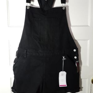 Black plus size short overalls